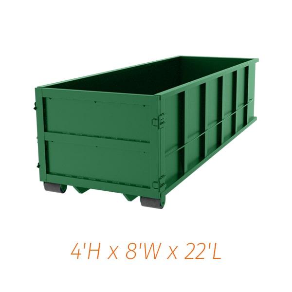 if you are disposing of a large amount of material, such as from a renovation or construction project, a 20-yard dumpster is a good size option